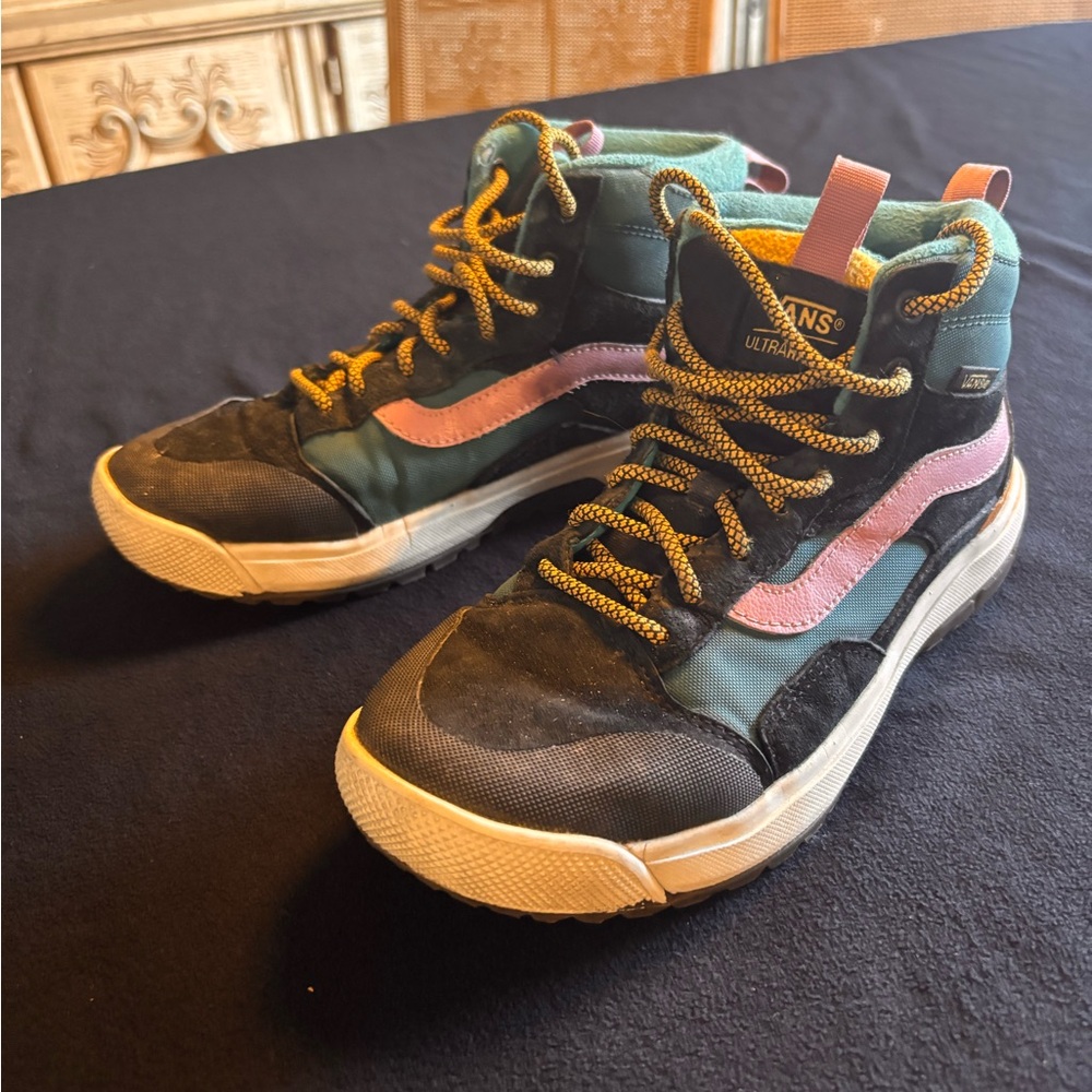 Vans High-Top Sneakers - Black, Pink, and Teal